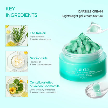 Tea Tree Essence Face Cream Acne Patch 4-Piece Set, Balances Oil and Water, Treats Acne