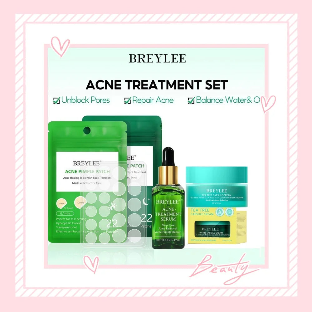 Tea Tree Essence Face Cream Acne Patch 4-Piece Set, Balances Oil and Water, Treats Acne