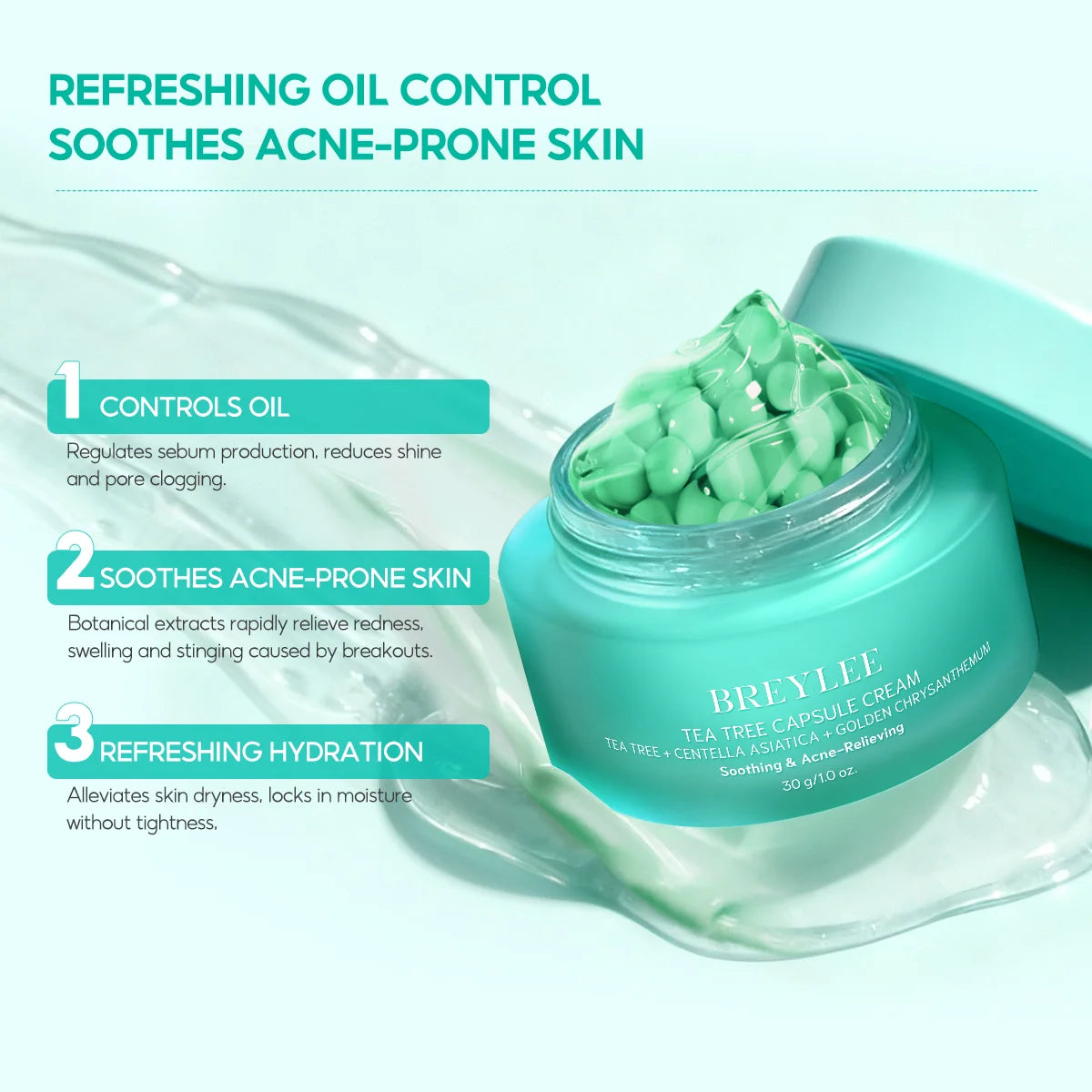 Tea Tree Essence Face Cream Acne Patch 4-Piece Set, Balances Oil and Water, Treats Acne